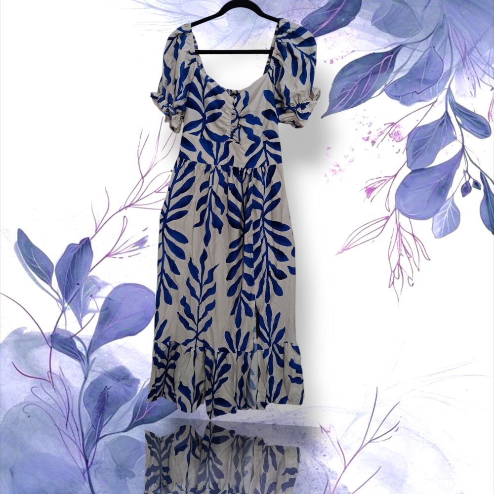 Blue Leaf Print Dress